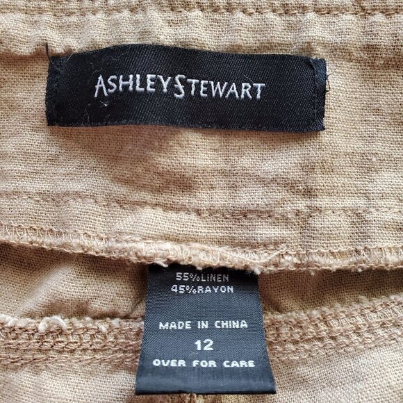 𝅺ashley Stewart Linen Blend Tan Drawstring Elastic Waist Capri Pants Size 12 - Picture 7 of 8